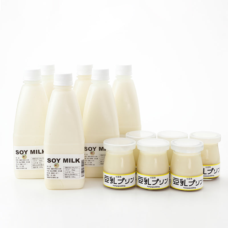 豆乳セット【豆乳プリン6本、無調整豆乳6本】 〈豆道楽〉