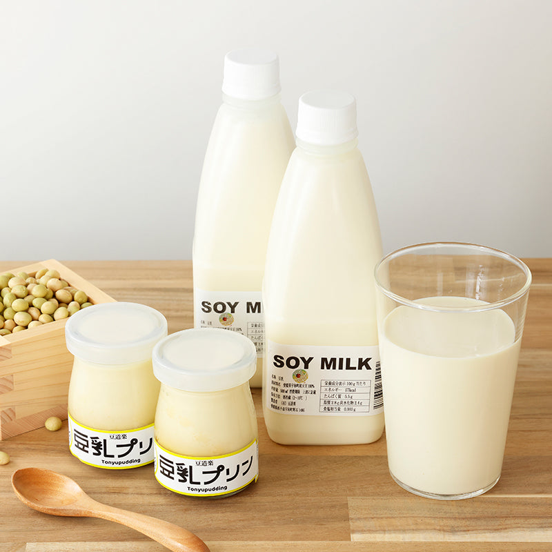 豆乳セット【豆乳プリン6本、無調整豆乳6本】 〈豆道楽〉 – ハーベスト